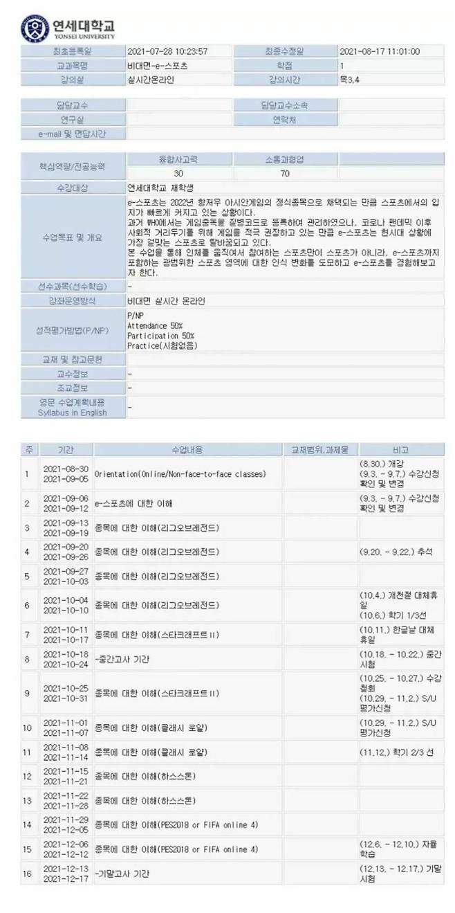 1초 만에 수강 마감 된다는 연세대학교 강의