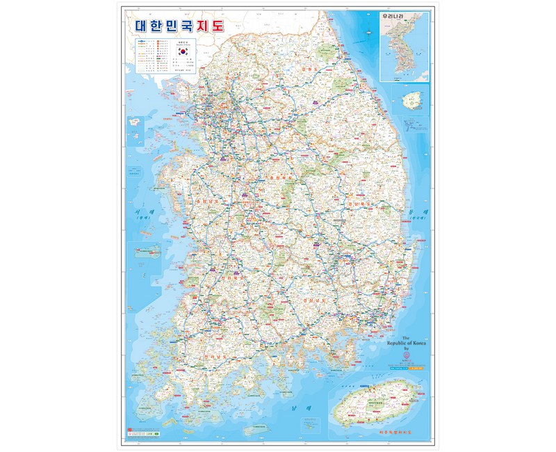 대한민국 코팅 전국도로 여행지도 소형 77 x 107 cm