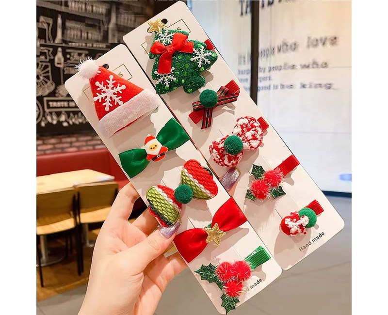 은꽃밴드 [10p] 크리스마스 모자 트리 머리핀 세트