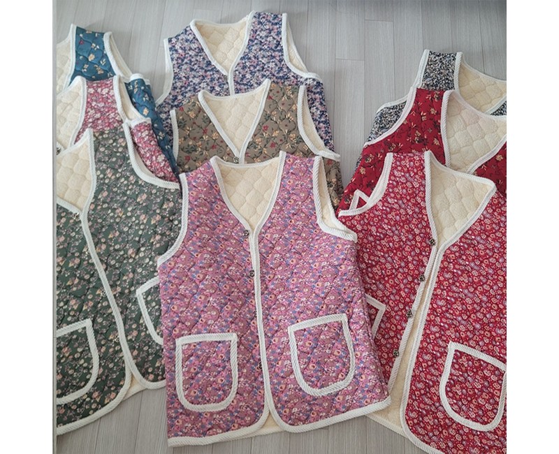 색상 선택 가능 [size 55~88] 레트로 플라워 촌캉스 베스트 F890 할머니 할매 엄마 학생 꽃무늬 김장조끼 보온 겨울 방한 빅사이즈 조끼