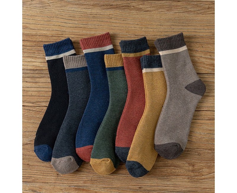 삭스판다 남성용 겨울 배색 라인 파일 중목 양말 7켤레 세트