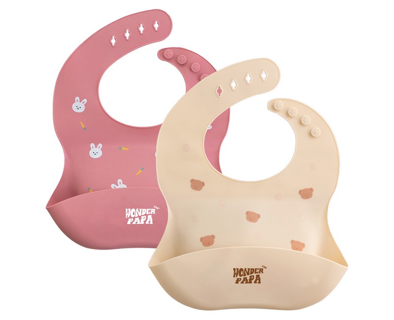 원더파파 아기 실리콘 방수 이유식 턱받이 2종 세트