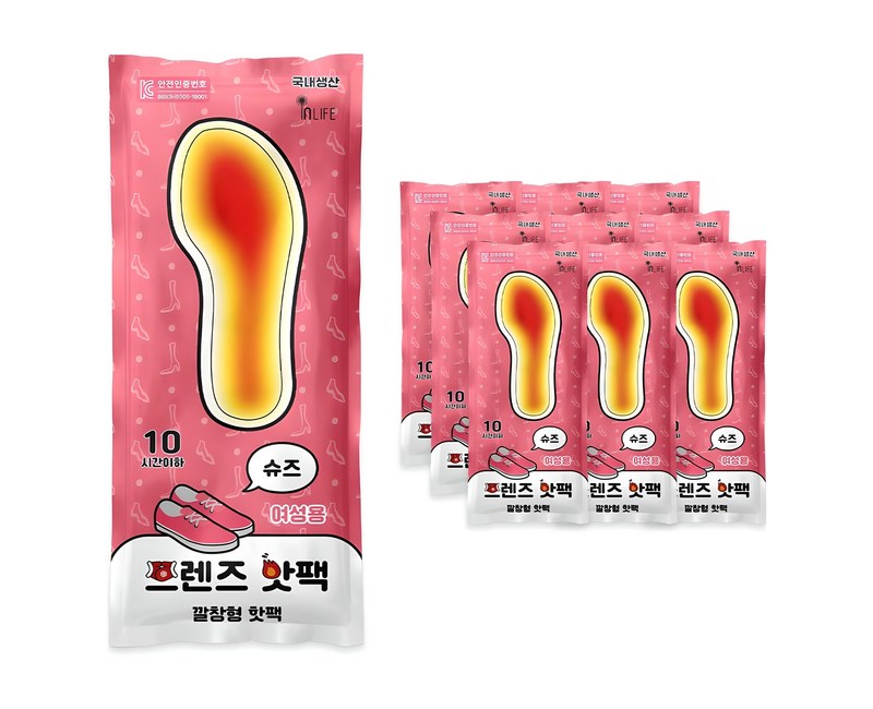 인라이프 국내 제조 깔창형 슈즈 프렌즈 핫팩 여성용 90g 2p
