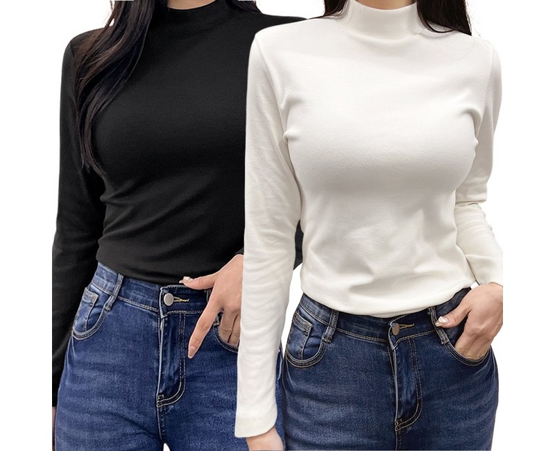 모던바이브 여성 반목티 반목 폴라 긴팔 티셔츠 2종세트