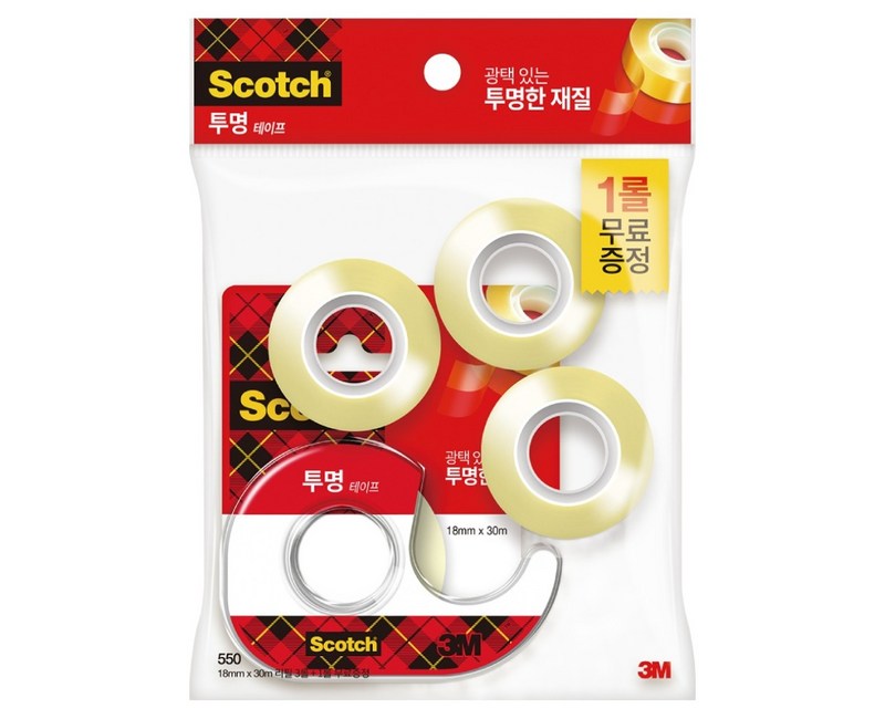 스카치 투명 테이프 디스펜서 581D 18mm x 15mm 1개 + 550리필 18mm x 30mm 3개