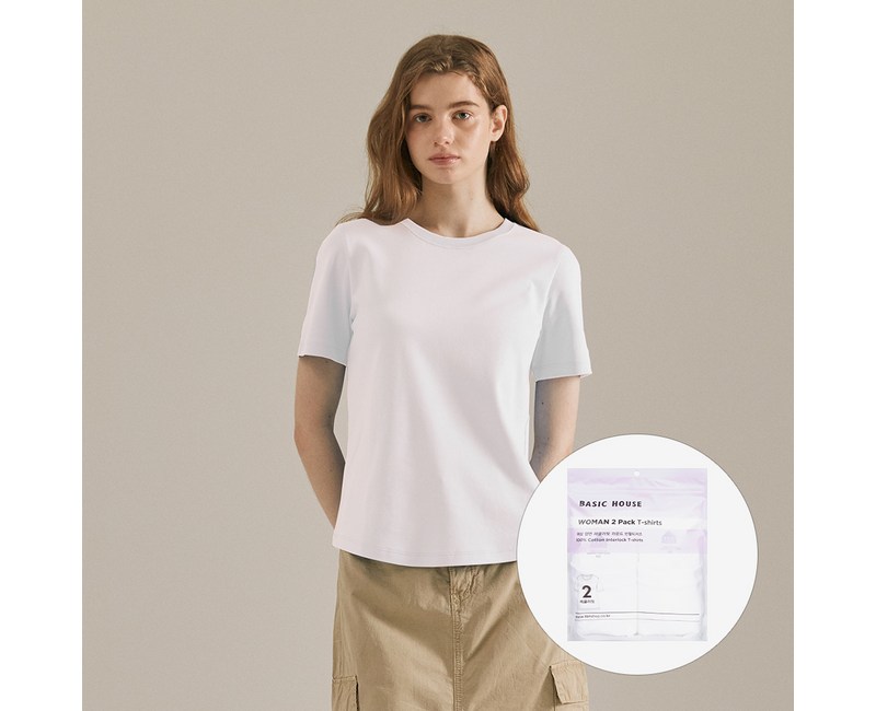 베이직하우스 여성용 통기성 순면 40수 반팔 티셔츠 2팩